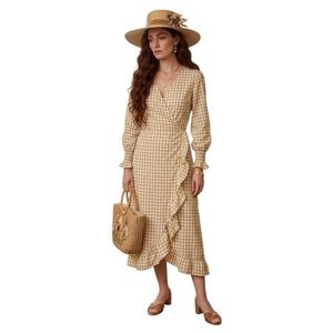 Petal & Pup Gingham Ruffle Wrap Midi Dress